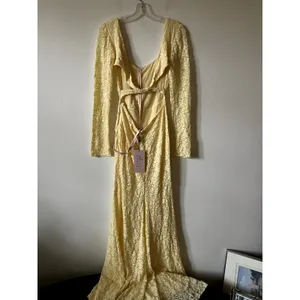 Oh Polly Isolde Premium Lace Long-Sleeve Maxi Dress in Butter Yellow Size M New thumbnail 5
