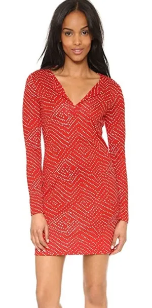Diane Von Furstenberg Reina silk dot‎ long sleeve dress red white sz 4 thumbnail 1