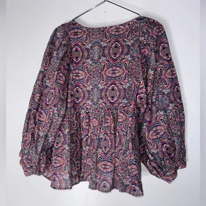Banana Republic Factory XS Paisley Boho‎ Peasant Peplum Blouse Balloon Sleeve thumbnail 2