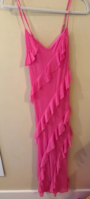 Sincerly Jules Hot Pink Ruffle Slip Gown thumbnail 1