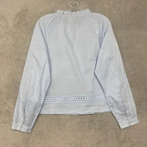 J Crew Shirt Womens Small Long Sleeve Tie Neck Top Gentle Sea Blue Cotton CT018 thumbnail 10