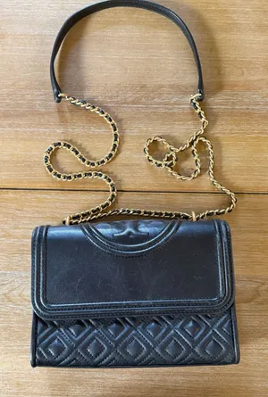 Tory Burch Black Quilted Leather Fleming Convertible Shoulder Bag Gold Hardware thumbnail 1