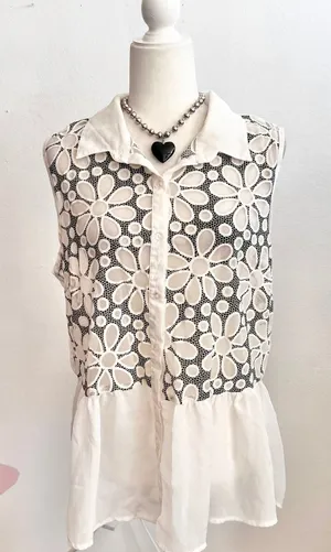 White 3D Flower Mesh‎ Sheer Top Y2K Fairycore Coquette Bridal XL thumbnail 1