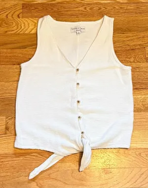 Texture & Thread Madewell Women’s XXS Cream Top Button Vest Sleeveless Cotton thumbnail 1