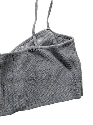 Zara Dusty Blue Ribbed Knit Crop Top Sweetheart Shirt Silhouette Large Women's thumbnail 6