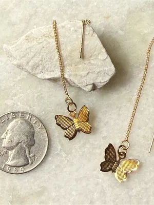 Gold Butterfly Threader Earrings - Women Jewelry thumbnail 5