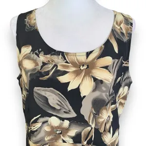 Vintage 90s Maxi Dress Black Tropical‎ Dark Floral Brown Sleeveless Bow Detail thumbnail 4