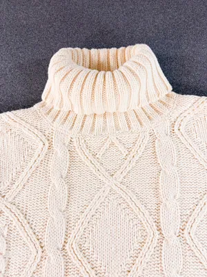 Vintage Princeton Club Womens Size Large Cream Turtleneck Sweater Fisherman thumbnail 7