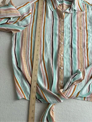 Rachel Zoe Striped Tie-Front Blouse in Mint, Peach & Cream thumbnail 7