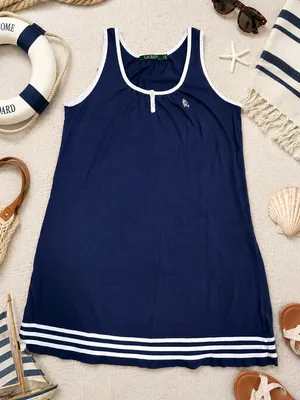 Lauren Ralph‎ Lauren Navy Nautical Sleeveless Cotton Dress Small Preppy thumbnail 1