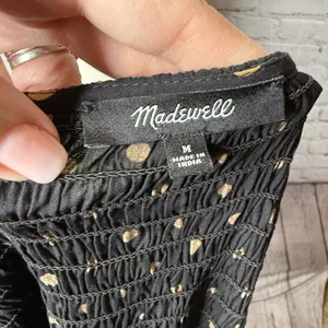 Madewell lucie smocked v neck mini dress Black Dress with Gold Dots size medium thumbnail 6