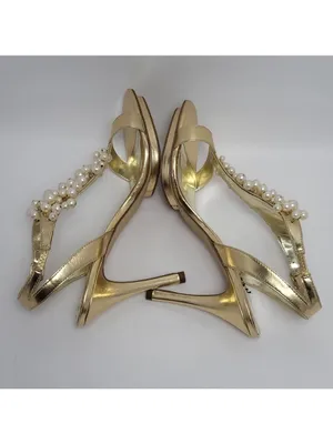 Alisha Hill Heels Cluster Faux Pearl T-Strap Open-Toe Metallic Gold Sandal Sz 8M thumbnail 11