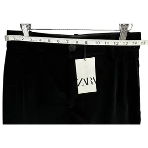 Zara Velvet Pants Womens S Black Straight Leg Luxurious Soft Trouser Retro Chic‎ thumbnail 5