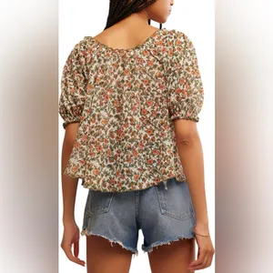 Free People Astra green floral peasant top thumbnail 2