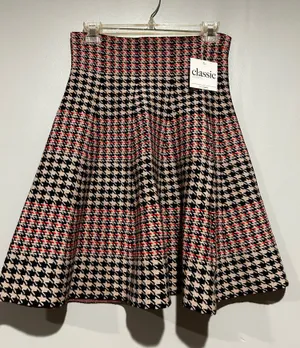 Classic Elements Midi Skirt in Black, Beige & Red Houndstooth Multiple thumbnail 1