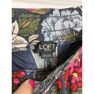 LOFT Floral Wide Leg Pants Women SP Navy Blue Excellent Drawstring Pockets thumbnail 3