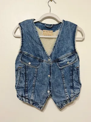 Free People Denim Florence Ranch Vest Size Small Sherpa Fall Winter Western thumbnail 2