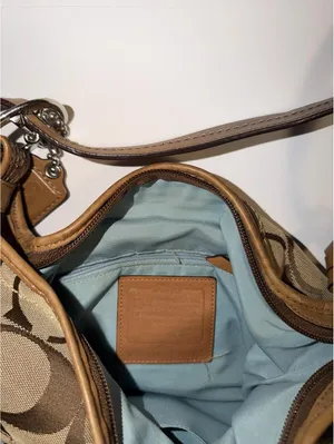 Coach Canvas Leather Tan Signature Shoulder Bag Handbag Purse medium thumbnail 7
