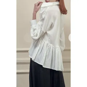 A Mente Women's White High Low‎ Blouse Size Small Peasant Poet Victorian thumbnail 2