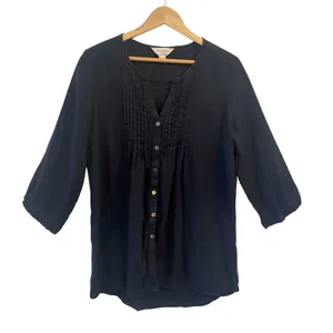 Monsoon Linen Button Tunic Top 6 Pintuck Roll Tab Sleeve Coastal‎ Nautical Beach thumbnail 1