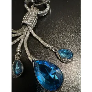 Water Drop Keychain Purse Charm Diamond Blue Crystal Key Ring Holder thumbnail 3