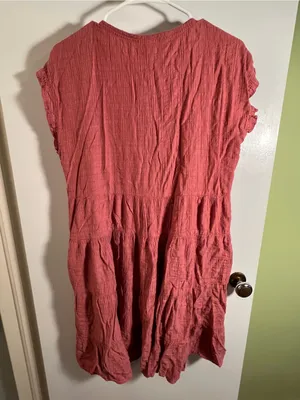 Knox Rose Women’s Sz Medium Mini Dress Pink Gauzy Flutter Sleeve Crewneck Tiered thumbnail 7