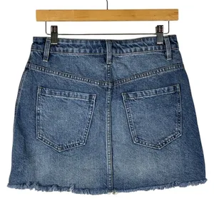 We The Free Front Zip Raw Hem Denim Mini Skirt Blue Grunge Edgy Size 26 thumbnail 4
