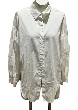 Eloquii Women's Puff Sleeve Button-Down Shirt White Size 14 thumbnail 1