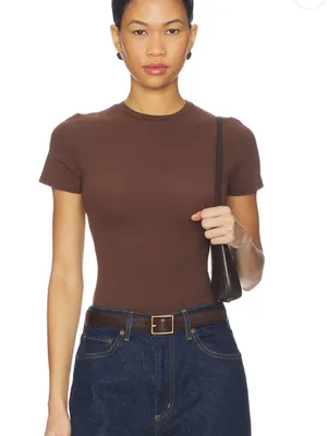 SKIMS Fits Everybody Short Sleeve Tee in Cocoa size XL Crewneck Brown thumbnail 3