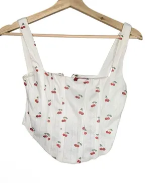 Edikted Corset Top NEW Womens Sz XS White Cherry Pointelle Zipper Back 90s Y2K thumbnail 1