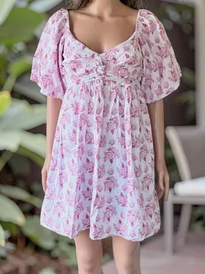 Trixxi XL Pink Floral Cottagecore Babydoll Dress Puff Sleeve thumbnail 1