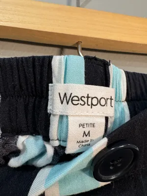 Black/Blue Westport Striped Midi Skirt Size MP EUC thumbnail 6