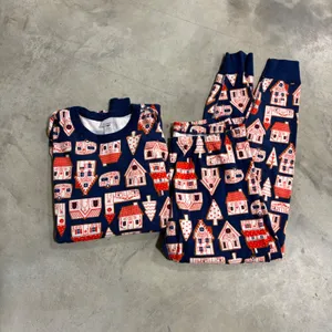 Hanna Andersson Navy Gingerbread House Organic Cotton Pajama Set Large FWH22 thumbnail 7