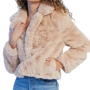 MinkPink Faux Fur Anya‎ Jacket Coat L Tan Fuzzy Plush Cozy Mobwife Party Retro thumbnail 1