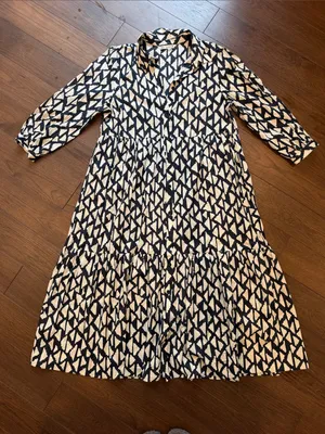 Zara Long Print Collar Dress in Black/Off White Size XL - C30-110 thumbnail 1