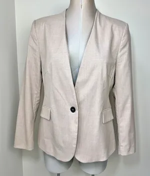Zara Lapelless Blazer Tan Beige Size 10 (Medium) neutral tones thumbnail 1