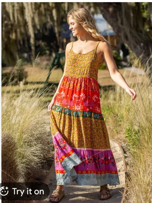 NATURAL LIFE Tiered Floral Boho Retro Maxi Dress L/XL thumbnail 2