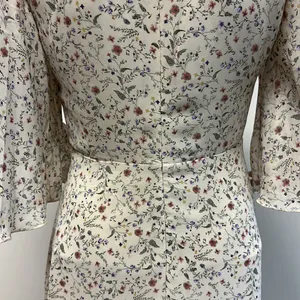 New Nasty Gal Cream Dainty Floral Long MaxiDress elbow length bell sleeves sz 4 thumbnail 7