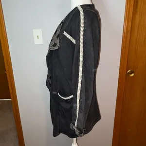 POL open front embroidered lace washed black‎ oversized cardigan size S thumbnail 3