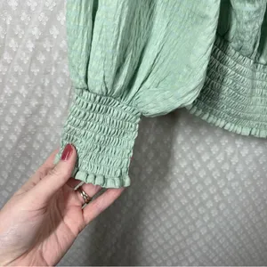Anthropologie NWT Light Green Smocked Bat Sleeve‎ Top thumbnail 4