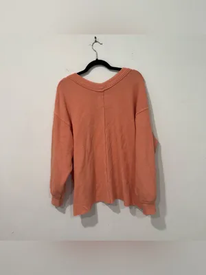 Aerie Wonder Textured V-Neck Peach Waffle Knit Oversized Sweatshirt S thumbnail 5