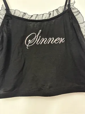 Dolls kill Sugar Thrillz Black Ruffle-Trim 'Sinner' Embroidered Cami thumbnail 5