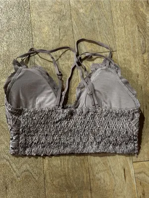 Free People NWOT Charcoal Grey Lace Bralette Floral Pattern Size Small thumbnail 3
