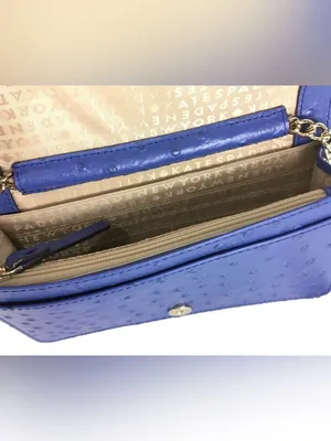 Kate Spade Alexander Ave Isabeli Blue Premium Ostrich Embossed Leather Crossbody thumbnail 6