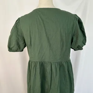 Honey Button Front Dress Puff‎ Sleeve Tiered Hem Casual Green Women's Large thumbnail 6