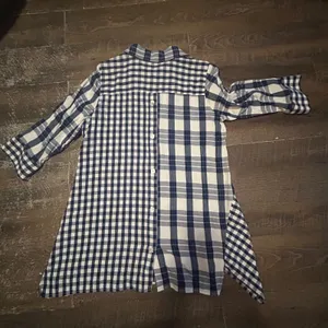 Soft Surroundings Navy Blue Mixed Plaid Asymmetrical Button Front Tunic Large thumbnail 7