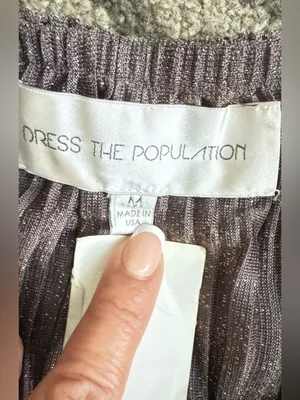Dress the Population TUBE Metallic Brown Pleated Maxi Dress Wide Belt Sz M C-27 thumbnail 9