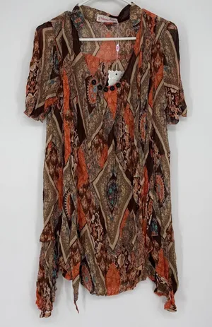 Pretty Angel‎ Sheer Large Orange Brown Paisley Boho Sharkbite Hem Tunic Top NWT thumbnail 1