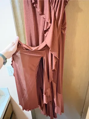 Anthropologie One-Shoulder Ruffled High-Low Midi Dress in Brown thumbnail 7