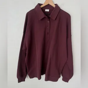 Adanola Slouchy oversized Button Up Sweatshirt Burgundy XL NWT thumbnail 6